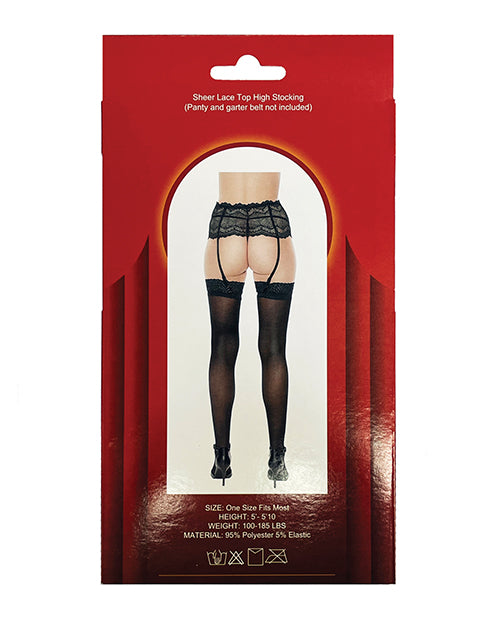 Popsi Lingerie Sheer Lace Top Stockings - Black Product Image.