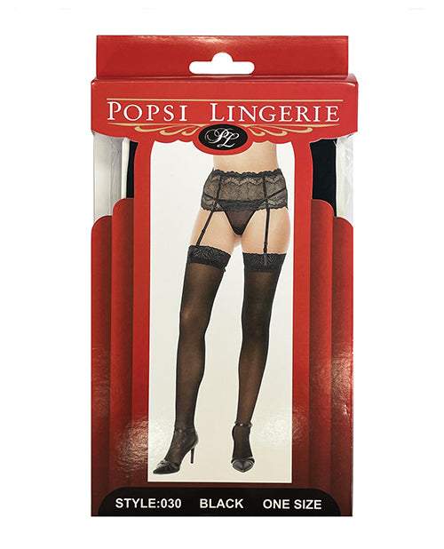Popsi Lingerie Sheer Lace Top Stockings - Black Product Image.