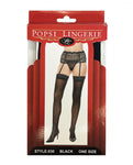 Popsi Lingerie Sheer Lace Top Stockings - Black
