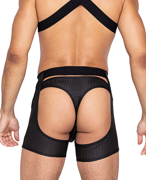 黑色 Master 皮褲，帶鉤環閉合和後部鏤空 Product Image.