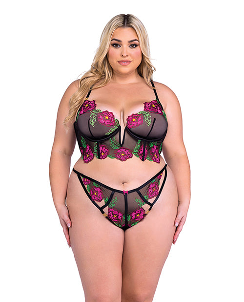 Peony Paradise Underwire Bralette & G-String Set - Black Product Image.