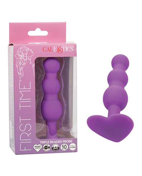 First Time Vibrating Triple Beaded Anal Probe - Purple - featured product image.