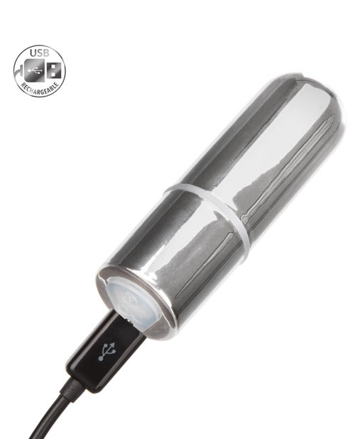 Silver Rechargeable Mini Bullet: Ultimate On-The-Go Vibrator Product Image.