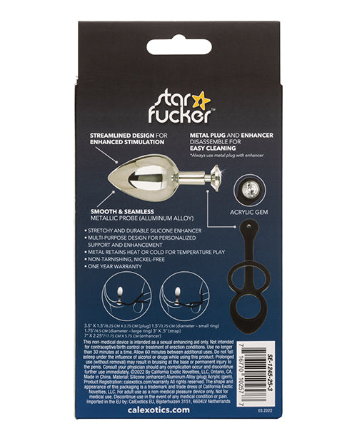 Star Fucker XL Teardrop Gem Plug with Silicone Enhancer in Black Product Image.