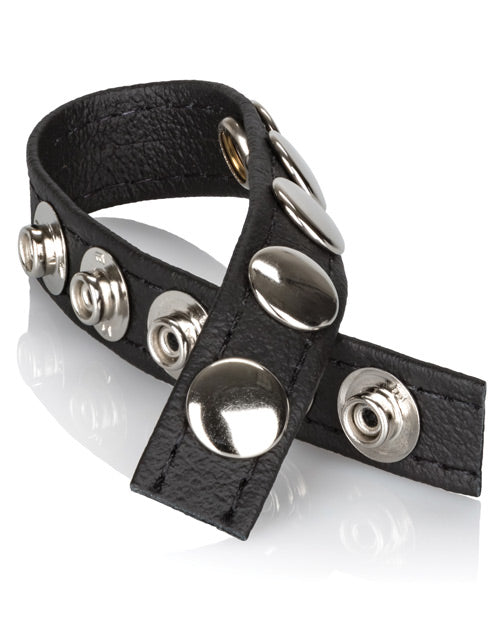 Adonis Leather Collection Ares 5 Snap Adjustable Strap - Black Bondage Erection Enhancer Product Image.