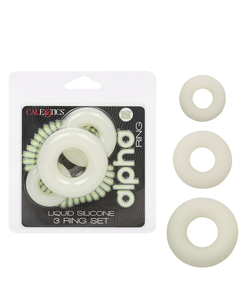 Alpha Liquid Silicone Glow in the Dark Cock Ring Set of 3 Product Image.