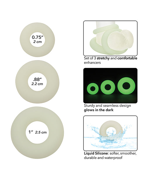 Alpha Liquid Silicone Glow in the Dark Cock Ring - Set of 3 Product Image.