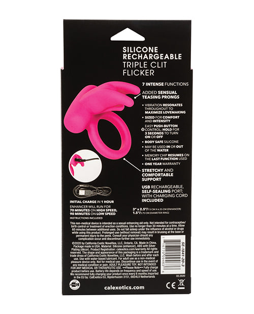 Silicone Rechargeable Triple Clit Flicker in Pink Product Image.