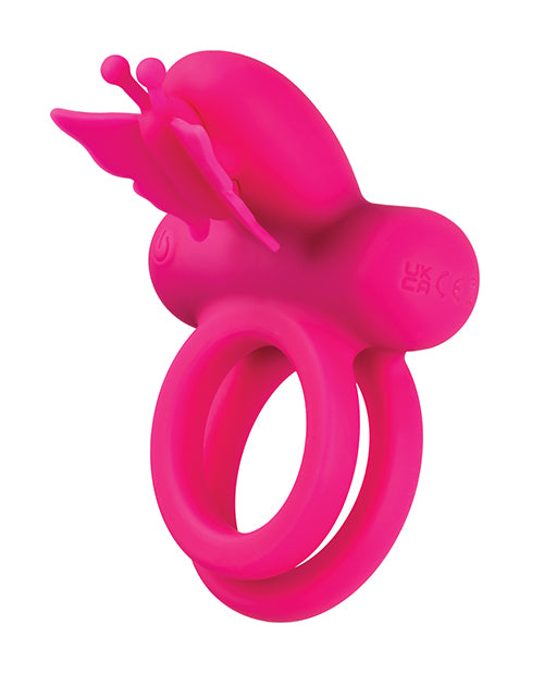 CalExotics Butterfly Dual Ring: 12 funciones de vibración, resistente al agua y recargable, mejora la intimidad y el placer Product Image.