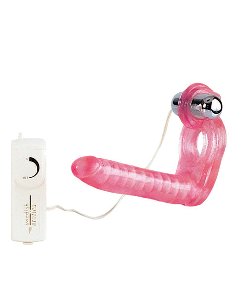 Pink Triple Stimulator Flexible Dong with Cock Ring Product Image.