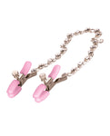 Pinzas para pezones con cadena de cristal rosa de Glamourous