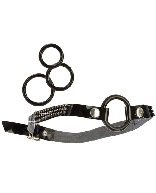 Bound By Diamonds Black Open Ring Gag with Interchangeable Rings Product Image.