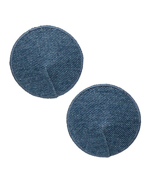 Ride 'Em Premium Denim Collection Round Pasties Product Image.