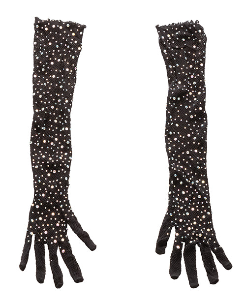 Radiance Rhinestone Full Length Gloves - Black Product Image.