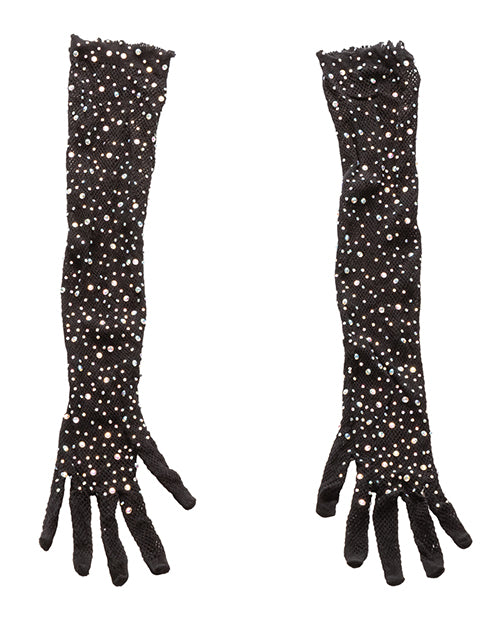 Guantes largos con diamantes de imitación Radiance - Negro Product Image.