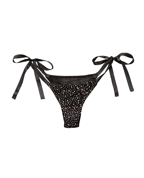 Radiance Black Rhinestone Mesh Side Tie Panties Product Image.