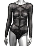 Traje de cuerpo negro con diamantes de imitación de manga larga y talla grande Radiance