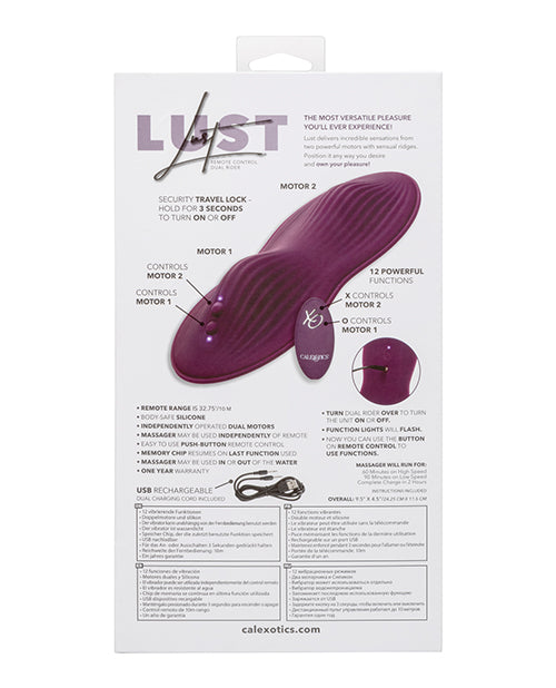 CalExotics Lust® Remote Control Dual Rider - Purple: Intense Dual Motor Vibrator Product Image.