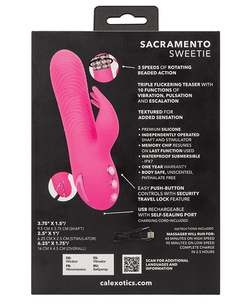 Experimente Dual Bliss: California Dreaming Sacramento Sweetie Vibrador dual y estimulador giratorio Product Image.