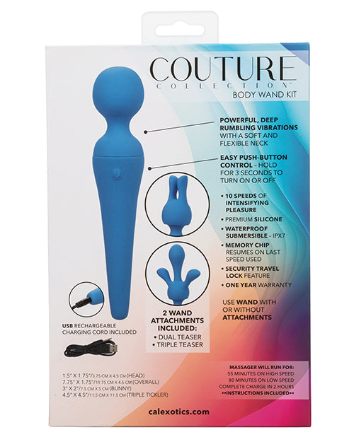 Couture Collection Blue Body Wand Kit: Versatile Attachments, 10 Speeds, Memory Chip Product Image.