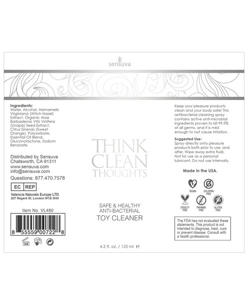 Sensuva Think Clean Thoughts 玩具清潔劑 - 擁抱純粹的快樂 Product Image.