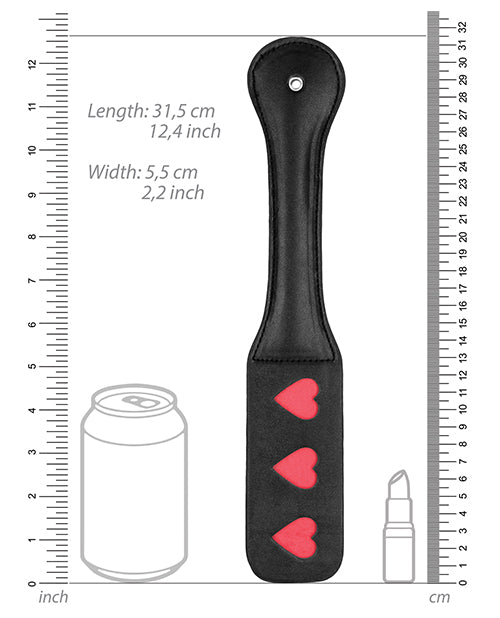 Shots Ouch Hearts Black Leather Paddle Product Image.