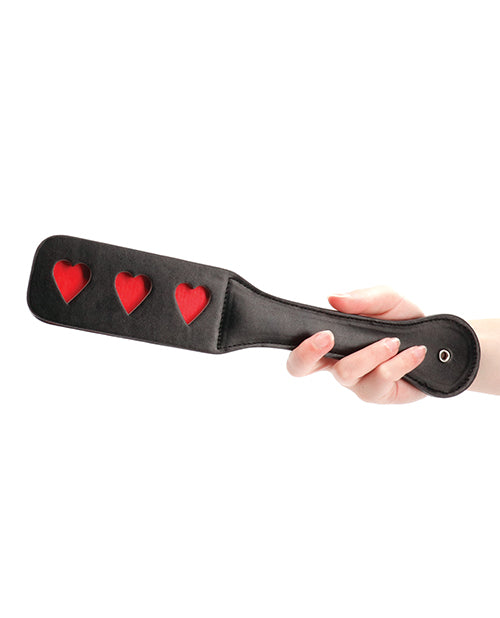 Shots Ouch Hearts Black Leather Paddle Product Image.