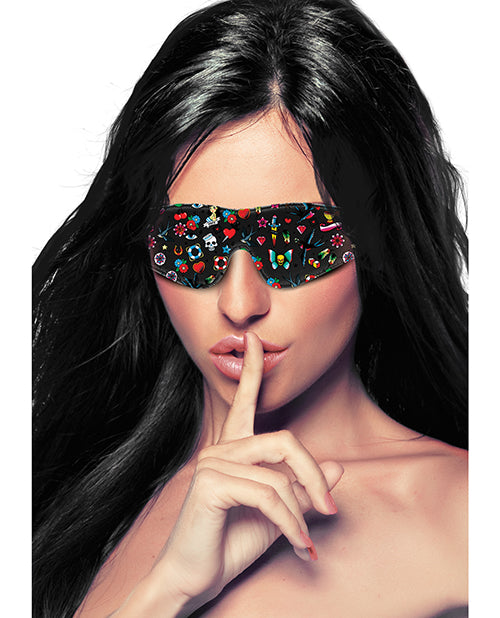 Old School Tattoo Style Printed Eye Mask - Black Product Image.