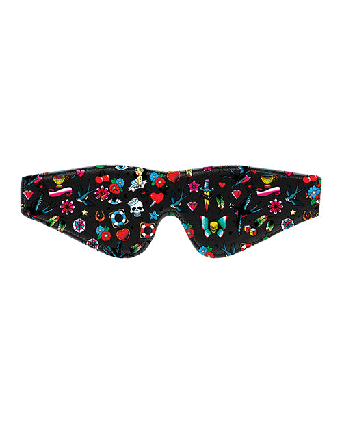 Old School Tattoo Style Printed Eye Mask - Black Product Image.