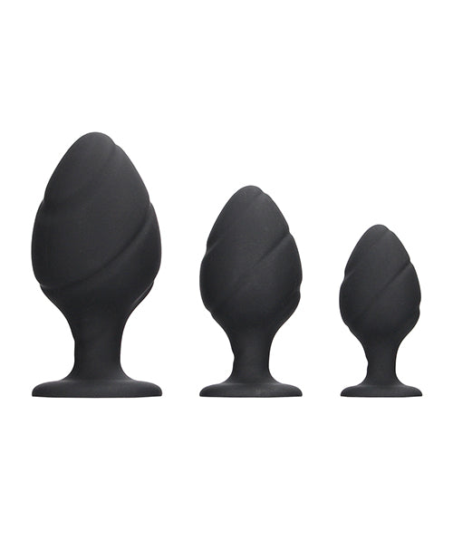 Enchanting Adventure: Shots Ouch Swirled Butt Plug Set - Negro - 3 tamaños para todos los niveles Product Image.