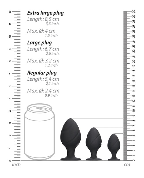 迷人的冒險：Shots Ouch Swirled Butt Plug Set - 黑色 - 3 種尺寸，適合所有級別 Product Image.