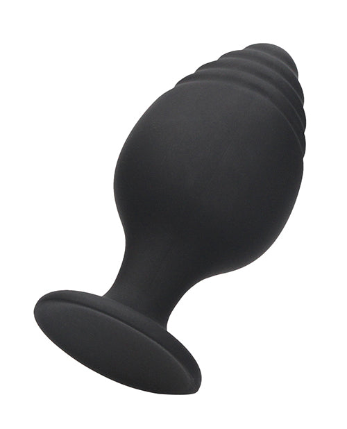 Juego de plug anal de silicona negro suave y sedoso con base de succión Product Image.