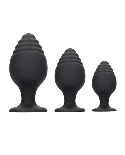 Elevate Your Intimacy with the Shots Ouch Rippled Butt Plug Set Product Image.