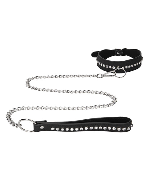 Shots Ouch Diamond Studded Collar & Leash Set - Black Product Image.