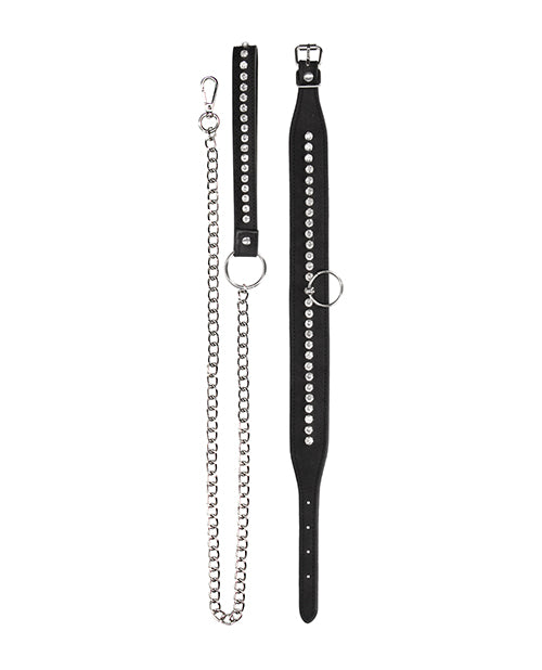 Shots Ouch Diamond Studded Collar & Leash Set - Black Product Image.