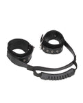 Shots Ouch Black & White Bonded Leather Handcuffs with Handle