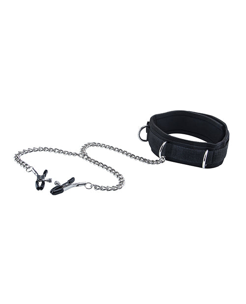 Shots Ouch Black & White Collar with Nipple Clamps Product Image.