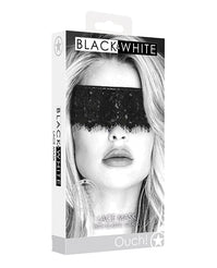 Shots Ouch Black & White Lace Mask with Elastic Straps - Black centered on a white background - featured product image.