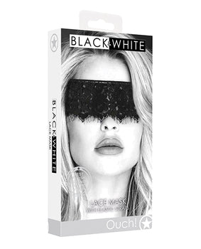 Shots Ouch Black & White Lace Mask w/Elastic Straps - Black - Featured Product Image
