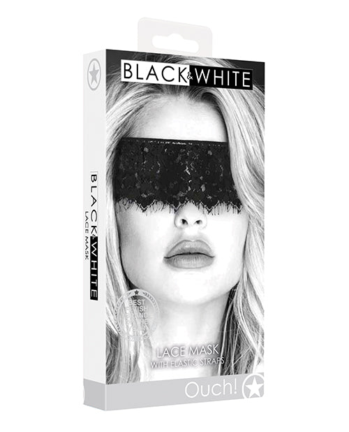 Shots Ouch Black & White Lace Mask w/Elastic Straps - Black - featured product image.