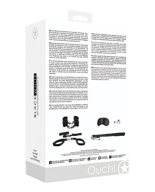 Discover the Allure of the Shots Ouch Black & White Bed Post Restraint Kit with Bonus Accessories Product Image.