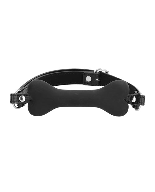 Shots Ouch Puppy Play Black Silicone Bone Gag: Comfortable Fit, High-Quality Materials, Perfect for Obedience Training Product Image.