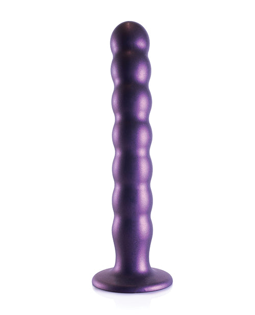 Experimente la dicha de Shots Ouch Consolador con punto G con cuentas de color morado metálico de 8" Product Image.