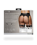 Shots Ouch Vibrating Strap-On Thong with Adjustable Garters - Black XL/XXL