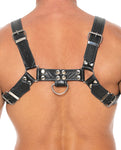 Shots Uomo Luxury Black Leather Chest Bulldog Harness - L/XL