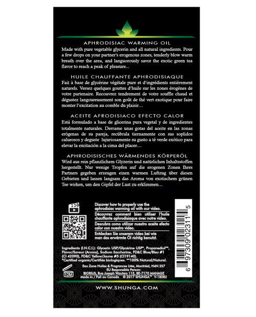 Shunga Organica Aceite Calentador de Té Verde - Elixir Sensual 100% Orgánico Certificado Product Image.