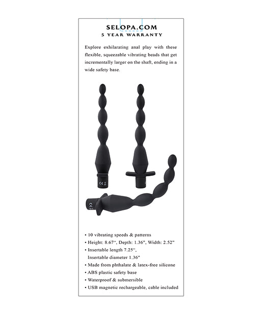 Selopa Vibrating Butt Beads - Negro: Felicidad anal garantizada Product Image.
