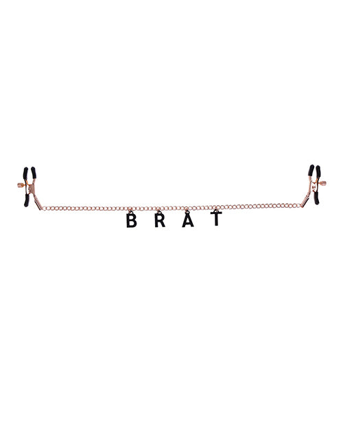 Brat Charmed Nipple Clamps - Rose Gold & Black Design Product Image.