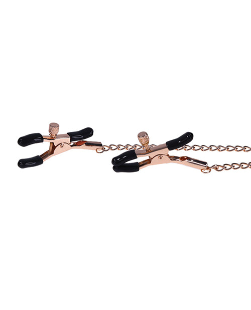 Brat Charmed Nipple Clamps - Rose Gold & Black Design Product Image.
