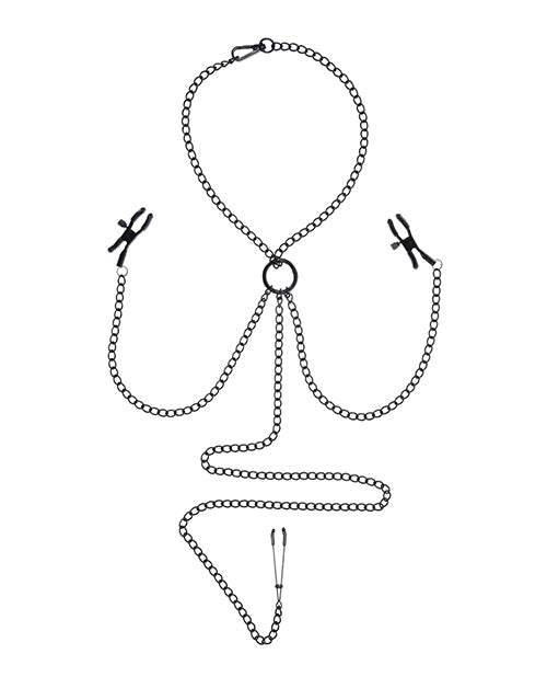 Juego de cadena para pezones y clítoris en color negro azafrán Product Image.